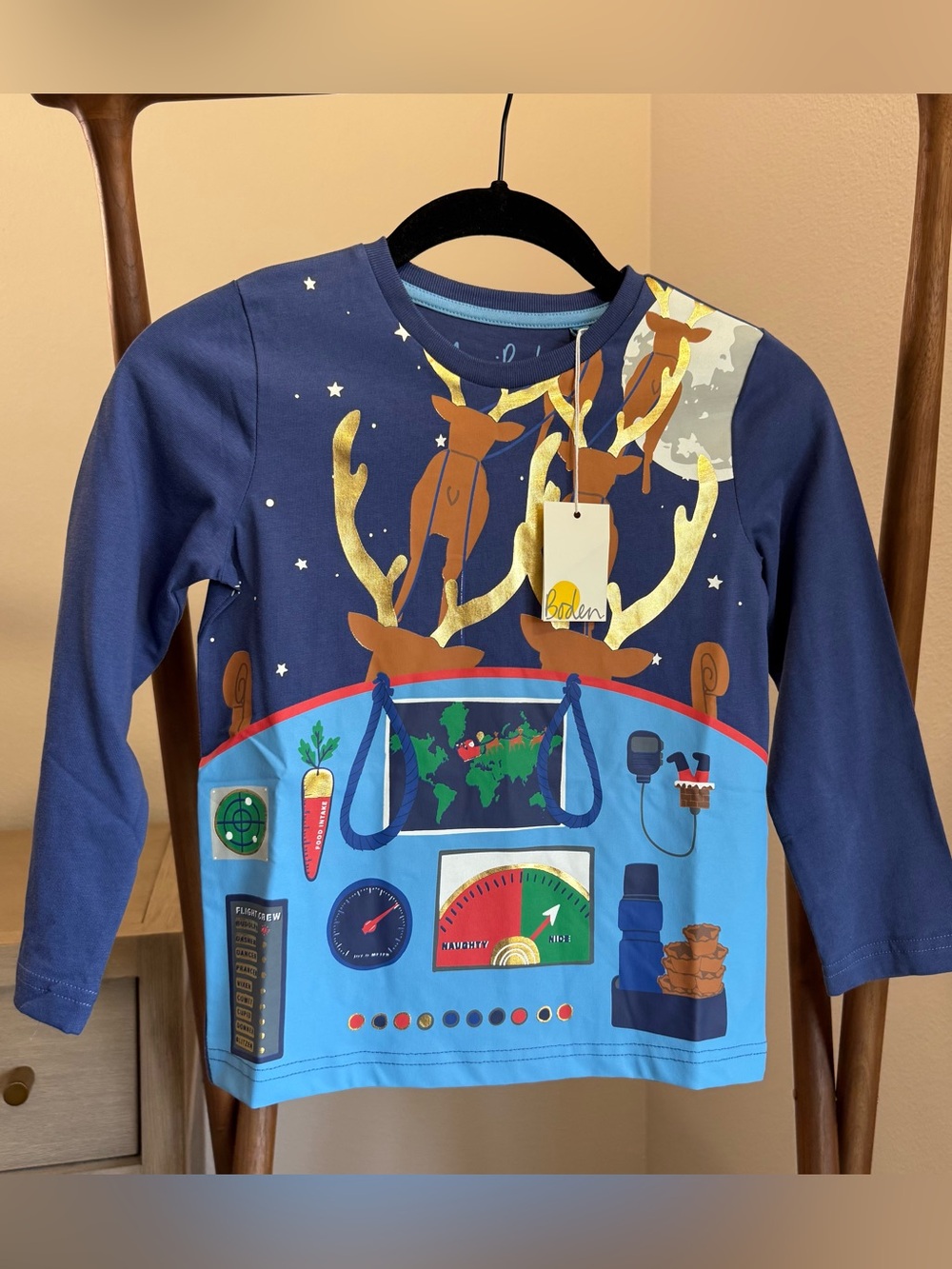 Boden Navy & Light Blue Reindeer Dashboard Graphic Long-Sleeve Top